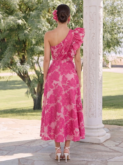 Robe d'Invité de Mariage Ligne A/Princesse Monobretelle, Longueur Cheville, avec Fronces & Volants