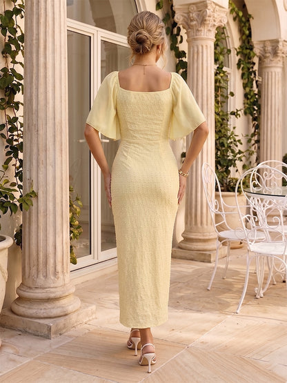 Robe d'Invité de Mariage Trompette/Sirène à Col Cœur, Manches Mi-longues, Coupe Asymétrique avec Strass