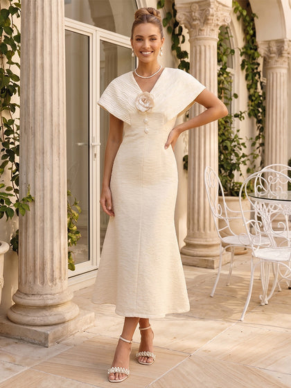 Trompette/Sirène Col en V Manches Courtes Longueur Thé Robes d'invité de Mariage avec Florale 3D