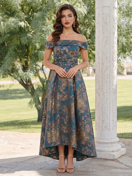 Robe d'Invitée de Mariage Ligne A/Princesse Hors de l'épaule Sans Manches Asymétrique & Ruchée