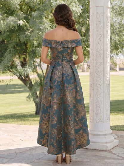 Robe d'Invitée de Mariage Ligne A/Princesse Hors de l'épaule Sans Manches Asymétrique & Ruchée