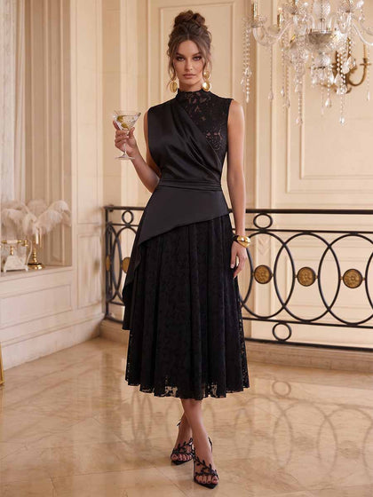 Ligne A/Princesse Col Haut Sans Manches Asymétrique Robes de Cocktail avec Plis & Dentelle