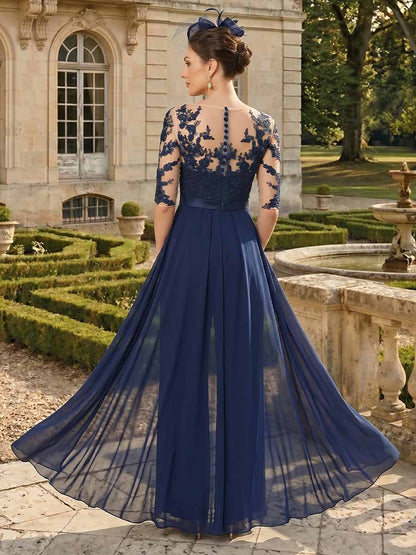 Combinaison Pantalon de Mariage Col Rond à Demi-manches Longueur Sol avec Appliques