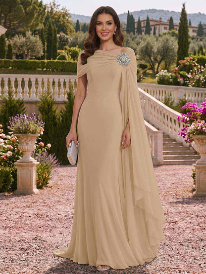 Robe Mère de la Mariée Coupe A-Ligne/Princesse Épaules Dénudées Sans Manches Longueur Sol avec Fronces et Strass