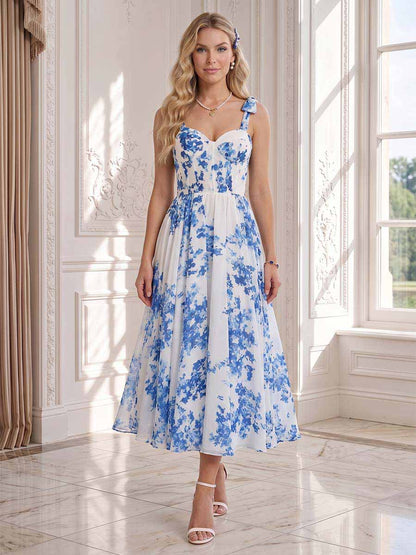 Robe d'Invité de Mariage A-Ligne Col Cœur Sans Manches Longueur Sol avec Nœud