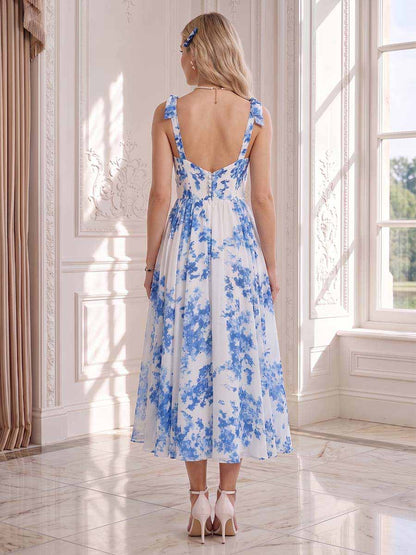 Robe d'Invité de Mariage A-Ligne Col Cœur Sans Manches Longueur Sol avec Nœud