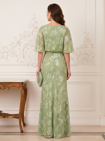 Ligne A/Princesse Scoop Demi-manches Longueur du sol Robes Mère de la Mariée avec Volants