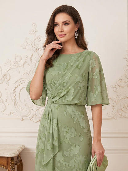 Ligne A/Princesse Scoop Demi-manches Longueur du sol Robes Mère de la Mariée avec Volants