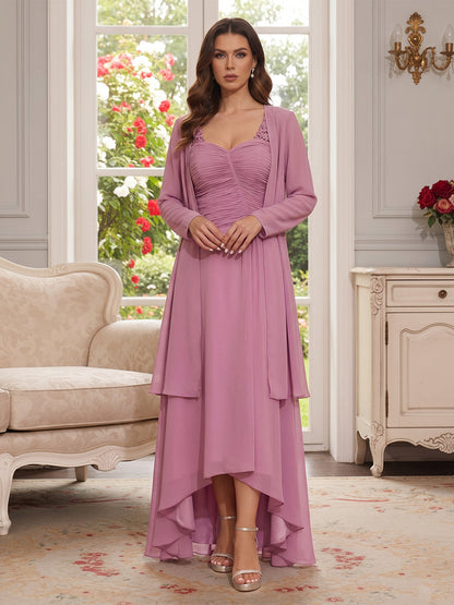 Ligne A/Princesse Chérie 3/4 Manches Asymétrique Robes Mère de la Mariée avec Dentelle & Appliques