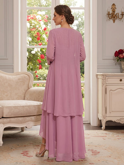 Ligne A/Princesse Chérie 3/4 Manches Asymétrique Robes Mère de la Mariée avec Dentelle & Appliques