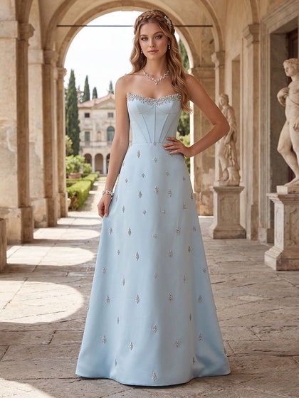 Ligne A/Princesse Sans Bretelles Sans Manches Longueur du sol Robes de Soirée avec Broderie & Strass