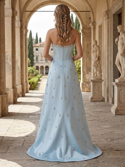 Ligne A/Princesse Sans Bretelles Sans Manches Longueur du sol Robes de Soirée avec Broderie & Strass