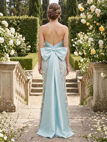 Gaine/Colonne Sans Bretelles Sans Manches Longueur du sol Robes de Soirée avec Noeud Papillon & Florale 3D