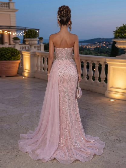 Trompette/Sirène Sans Bretelles Sans Manches Longueur du sol Robes de Soirée avec Paillettes & Côté Divisé
