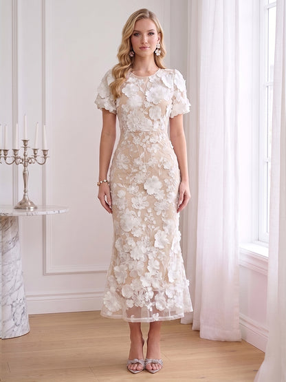 Gaine/Colonne Scoop Manches Courtes Longueur Cheville Robes d'Invité de Mariage avec Broderie & Florale 3D