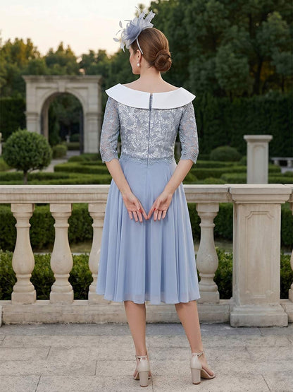 Ligne A/Princesse Demi-manches Scoop Longueur Genou Robes Mère de la Mariée avec Appliqué &  Dentelle