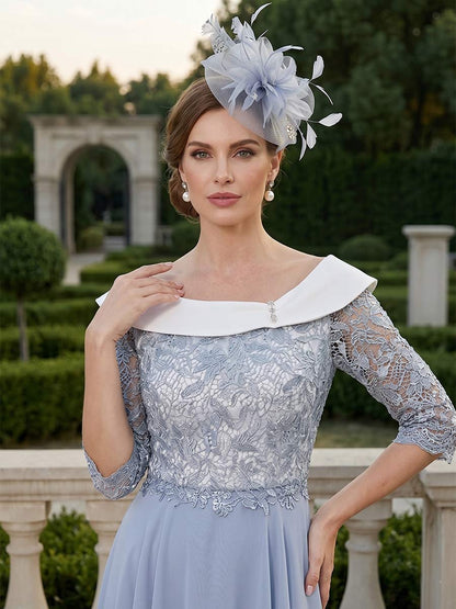Ligne A/Princesse Demi-manches Scoop Longueur Genou Robes Mère de la Mariée avec Appliqué &  Dentelle