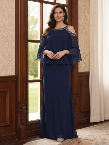 Gaine/Colonne 3/4 Manches Bateau Longueur au Sol Robes Mère de la Mariée avec Perles