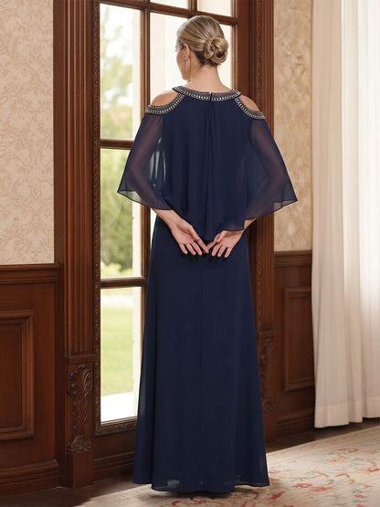 Gaine/Colonne 3/4 Manches Bateau Longueur au Sol Robes Mère de la Mariée avec Perles