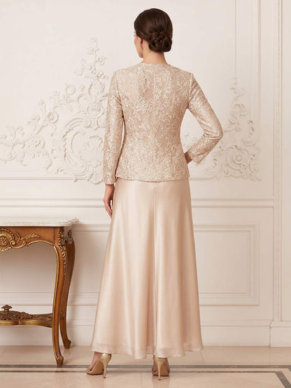 Ligne A/Princesse 2-Pièce Scoop Manches Longues Longueur Cheville Robes Mère de la Mariée avec Appliqué & Veste