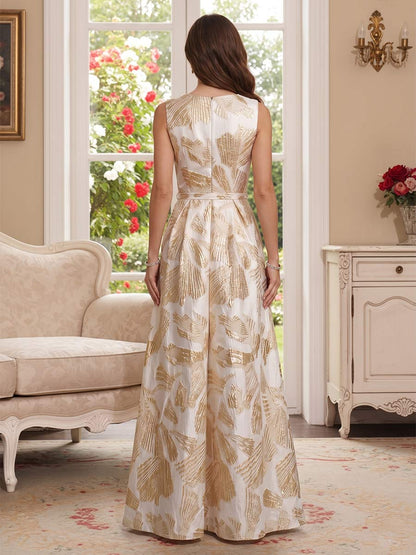 Combinaison Col Bateau Sans Manches Longueur au Sol Robes Mère de la Mariée avec Poches & Ceinture