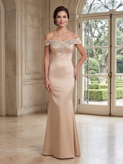 Trompette/Sirène Hors de L'épaule Sans Manches Longueur au Sol Robes Mère de la Mariée avec Strass