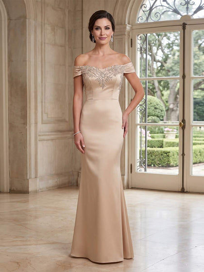 Trompette/Sirène Hors de L'épaule Sans Manches Longueur au Sol Robes Mère de la Mariée avec Strass