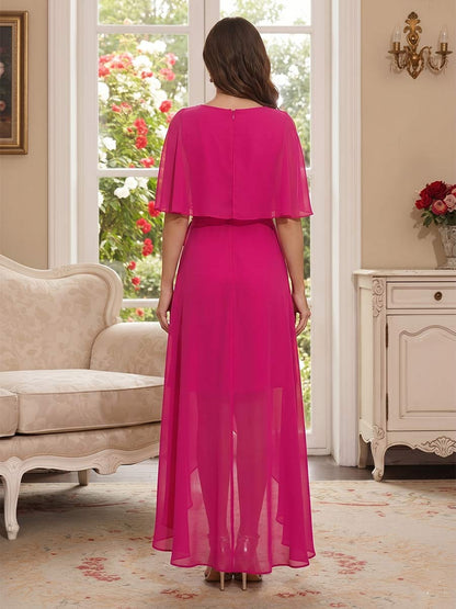 Ligne A/Princesse Demi-manches Scoop Asymétrique Robes Mère de la Mariée avec Volants &  Noeud Papillon