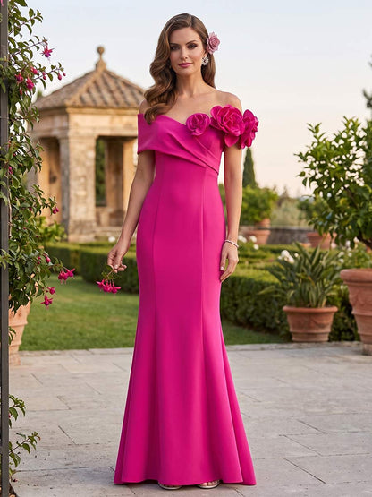 Trompette/Sirène Hors de L'épaule Sans Manches Longueur au Sol Robes Mère de la Mariée avec Florale 3D