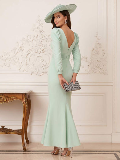 Trompette/Sirène Col en V Manches Longues Longueur Cheville Robes Mère de la Mariée avec Plis