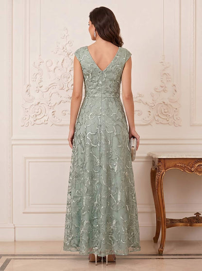 Ligne A/Princesse Col en V Mancherons Longueur du sol Robes Mère de la Mariée avec Appliqué