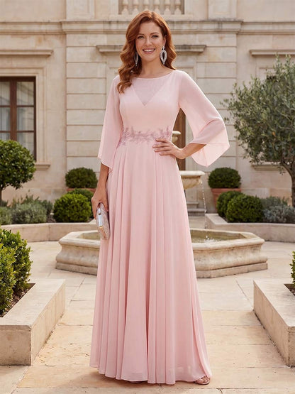 Ligne A/Princesse  Scoop Manches Flottantes Longueur du sol Robes Mère de la Mariée avec Dentelle & Appliques