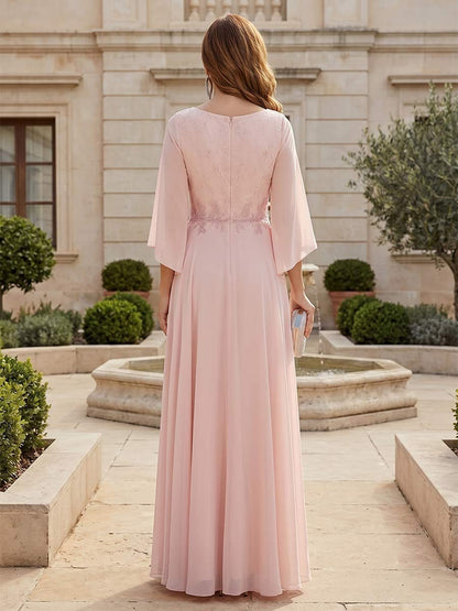 Ligne A/Princesse  Scoop Manches Flottantes Longueur du sol Robes Mère de la Mariée avec Dentelle & Appliques