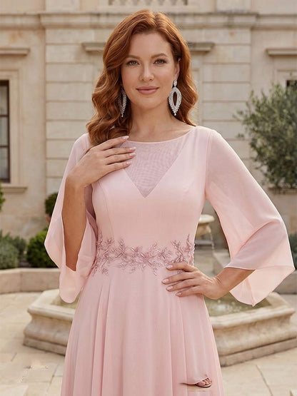 Ligne A/Princesse  Scoop Manches Flottantes Longueur du sol Robes Mère de la Mariée avec Dentelle & Appliques