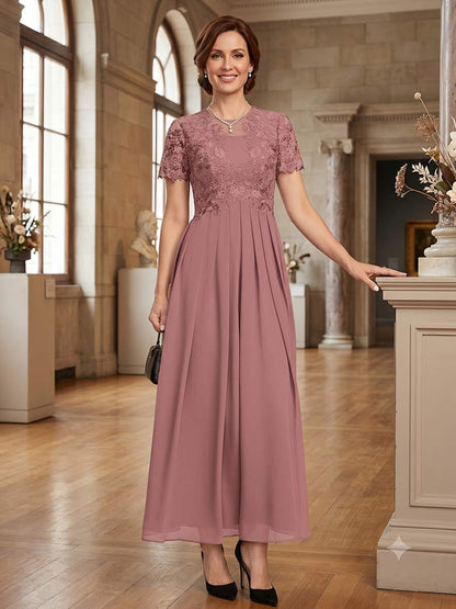 Ligne A/Princesse Scoop Manches Courtes Longueur Cheville Robes Mère de la Mariée avec Appliqué & Plissée