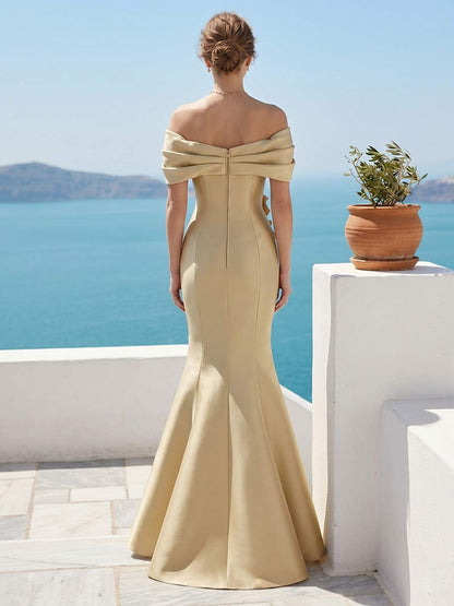 Robe Habillée Sirène/Trompette À Épaules Dénudées Sans Manches Longueur Sol avec Motif Floral en 3D