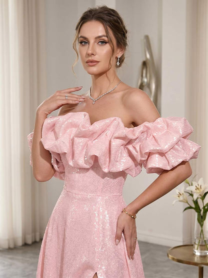 Robe de Bal Trapèze/Princesse À Épaules Dénudées Sans Manches Longueur Sol avec Fente Latérale et Paillettes