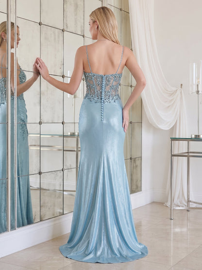 Robe Habillée Sirène/Trompette à Bretelles Fines Sans Manches Longueur Sol avec Perlage et Strass