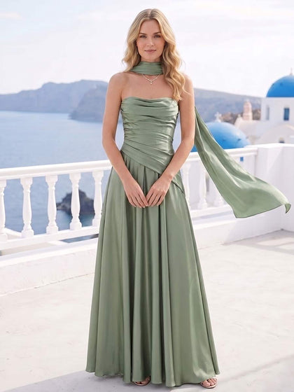 Robe de Demoiselle d'Honneur Trapèze/Princesse Bustier Longueur Sol avec Étole et Fronces