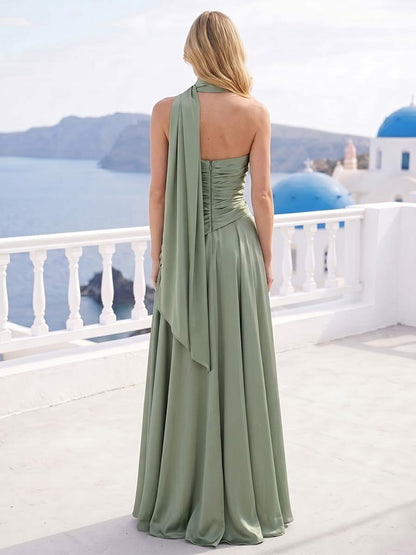 Robe de Demoiselle d'Honneur Trapèze/Princesse Bustier Longueur Sol avec Étole et Fronces