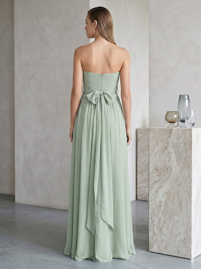 Robe de Demoiselle d'Honneur Trapèze/Princesse Bustier Longueur Sol avec Fente Latérale et Fronces