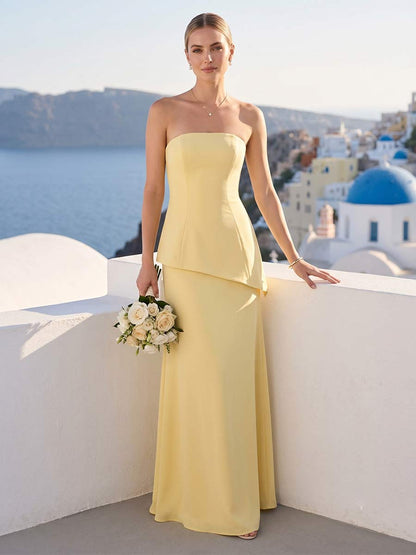 Robe de Demoiselle d'Honneur Fourreau/Colonne Bustier Longueur Sol à Fronces