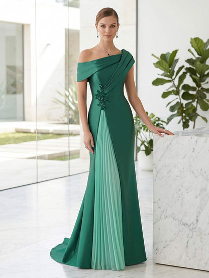 Robe Habillée Sirène/Trompette Asymétrique Sans Manches Longueur Sol avec Plis et Appliqués