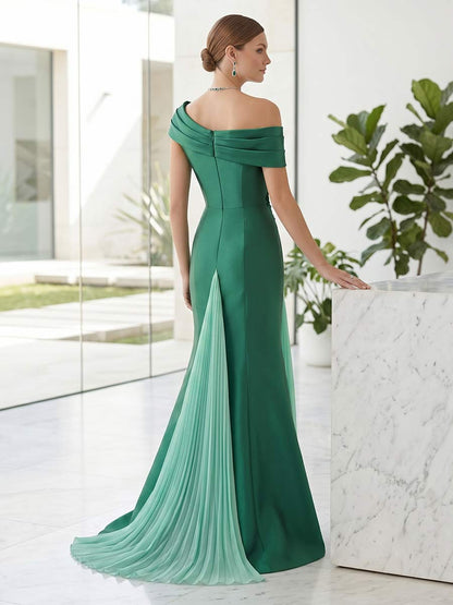 Robe Habillée Sirène/Trompette Asymétrique Sans Manches Longueur Sol avec Plis et Appliqués
