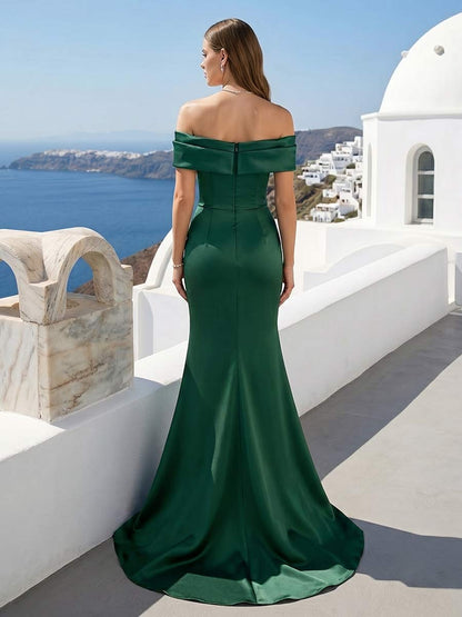 Robe Habillée Sirène/Trompette À Épaules Dénudées Sans Manches Longueur Sol avec Nœud