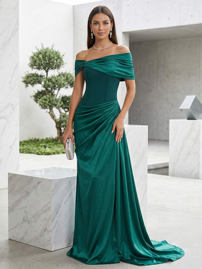 Robe Habillée Sirène/Trompette À Épaules Dénudées Sans Manches Longueur Sol à Fronces