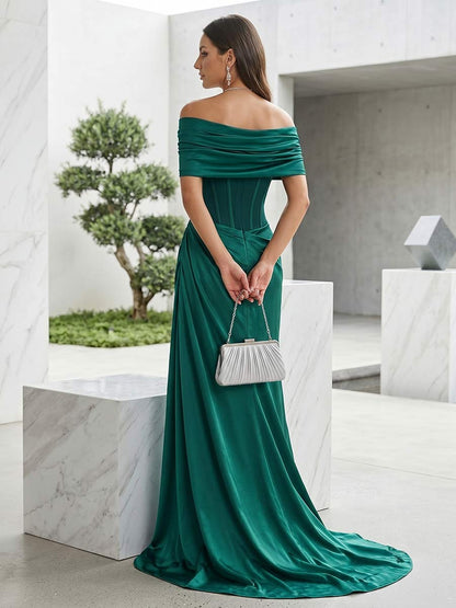 Robe Habillée Sirène/Trompette À Épaules Dénudées Sans Manches Longueur Sol à Fronces