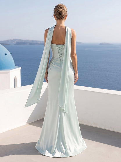 Robe de Demoiselle d'Honneur Sirène/Trompette Bustier Longueur Sol avec Étole et Fente Latérale