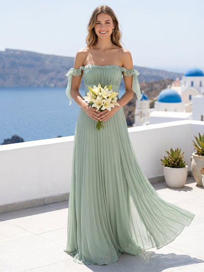 Robe de Demoiselle d'Honneur Trapèze/Princesse À Épaules Dénudées Longueur Sol avec Volants et Plis