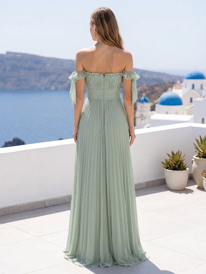 Robe de Demoiselle d'Honneur Trapèze/Princesse À Épaules Dénudées Longueur Sol avec Volants et Plis